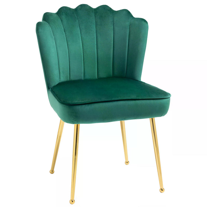 Velvet-Feel Luxe Accent Chair - Glamorous Vanity Makeup Seating with Metal Legs & Comfort Padding - Stylish Bedroom or Lounge Chair in Green
