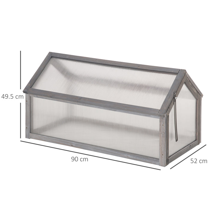Wooden Cold Frame Greenhouse - Polycarbonate Grow House with Openable Roof for Garden Use - Ideal for Cultivating Flowers, Vegetables, and Plants (90x52x50cm, Grey)