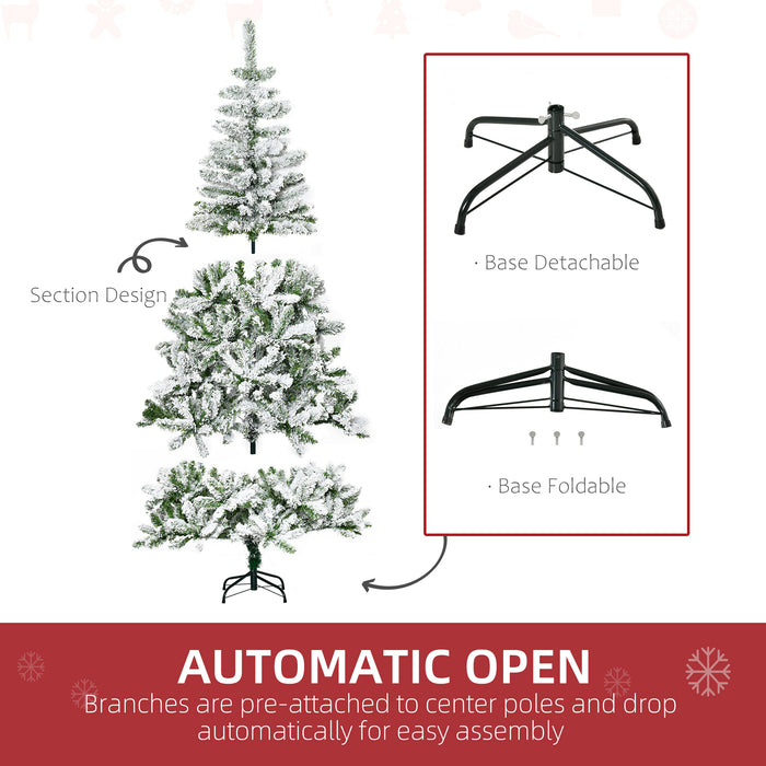 6-Foot Snow-Flocked Pine Christmas Tree - 750 Realistic Branch Tips, Easy Auto-Open, Solid Steel Stand - Perfect for Holiday Decor and Festivities