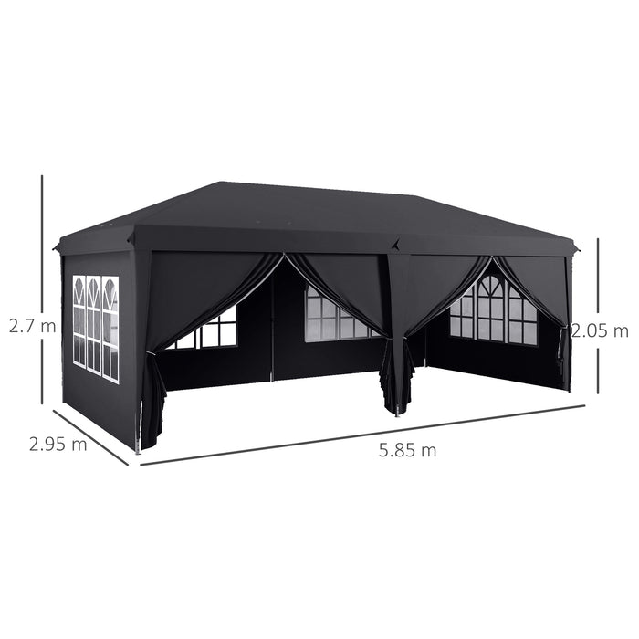 Pop Up Gazebo 3x6m with Side Panels & Windows - Height-Adjustable Outdoor Party Tent, Storage Bag Included - Ideal for Garden, Camping & Events, Grey