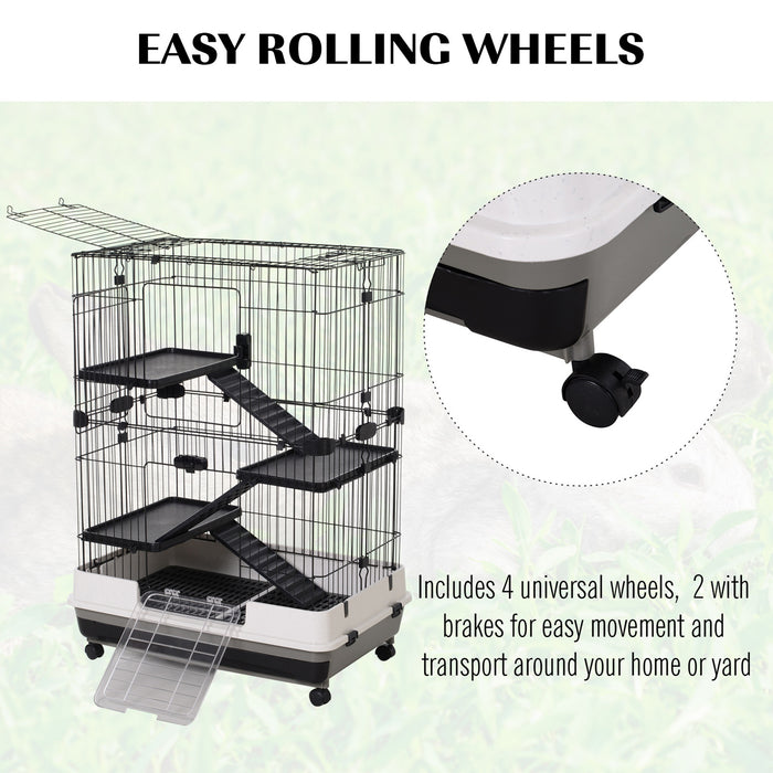 3-Tier Rolling Rabbit & Chinchilla Cage with Ramps - Sturdy Pet Hutch Play House, Platforms, & Easy Clean Tray - Ideal for Small Animals Comfort & Exercise