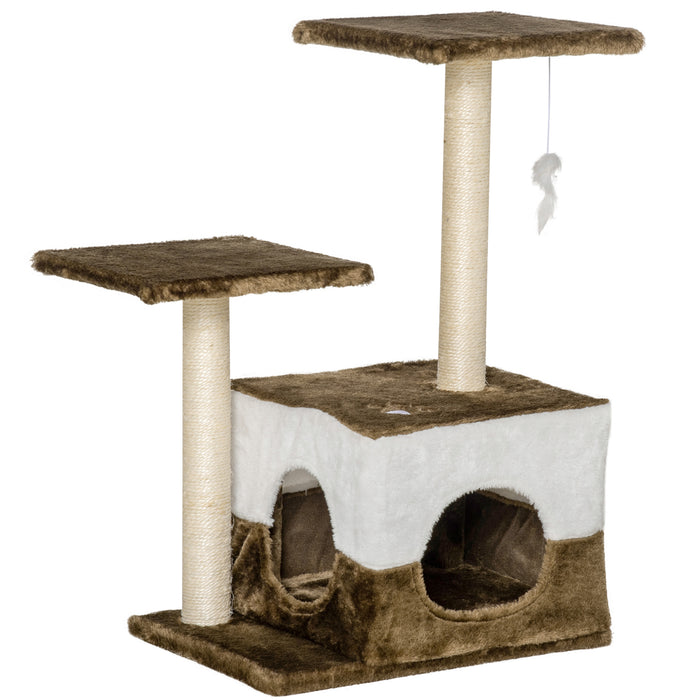Cat Tree with Scratching Post and Condo Perch - Includes Interactive Mouse Toy, 45 x 33 x 70 cm, Brown - Ideal for Playful Cats and Claw Maintenance
