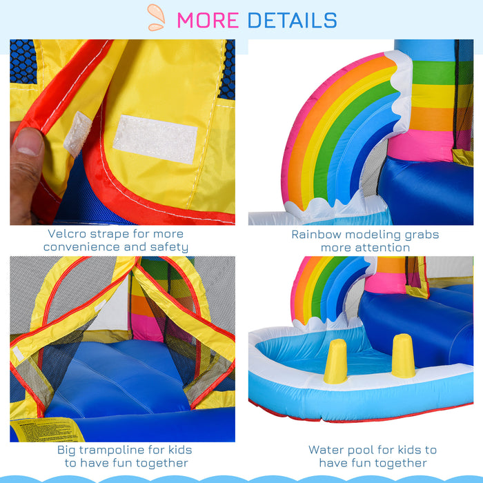 Kids Rainbow Inflatable Bouncy Castle-Trampoline Combo - 2.9 x 2 x 1.55m with Water Pool and Blower - Perfect Outdoor Play Structure for Children Ages 3-12