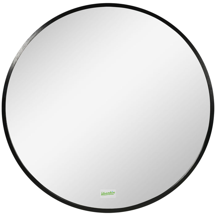 Aluminium-Framed Round Wall Mirror 50x50 cm - Sleek Modern Bathroom & Makeup Accessory, Black - Ideal for Elegant Washrooms and Living Spaces