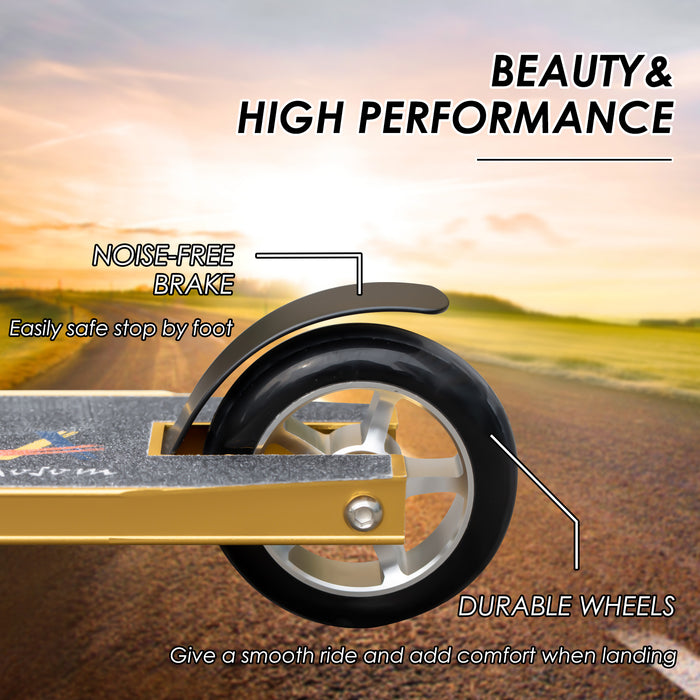 Stunt Scooter Model X500 - 360° Entry Level Trick Scooter with Lightweight Aluminum Deck, ABEC 7 Bearings - Ideal for Age 14+ Beginners, Stylish Gold Tone