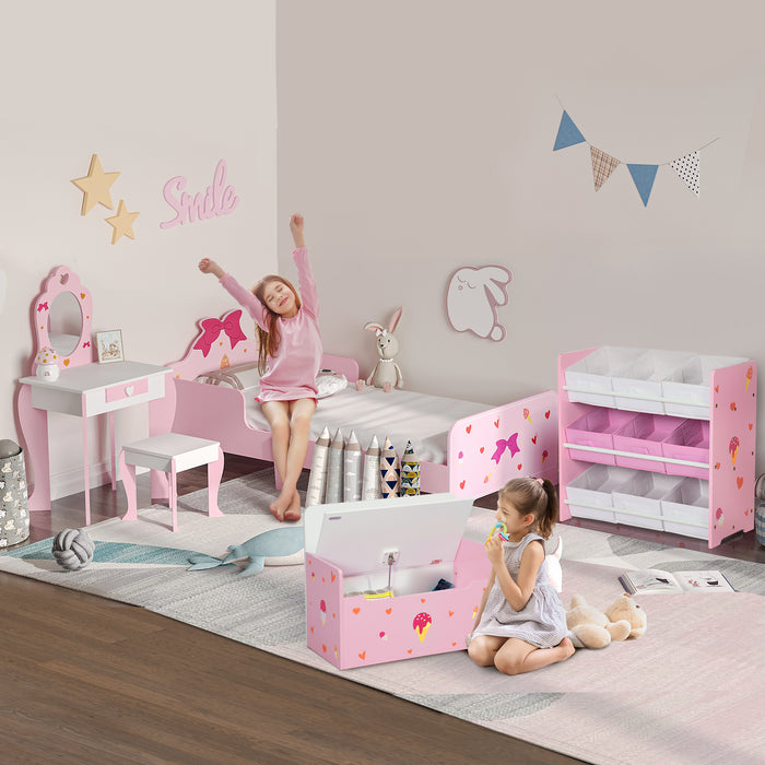 Princess Bedroom Set for Kids - 5PCs: Includes Bed, Toy Box Bench, Storage, Dressing Table & Stool - Ideal for Ages 3-6, Pink Decor