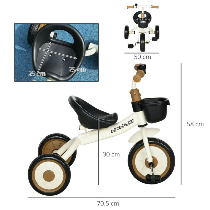 Kids Trike, Tricycle with Adjustable Seat, Basket, Bell for Ages 2-5 Years White