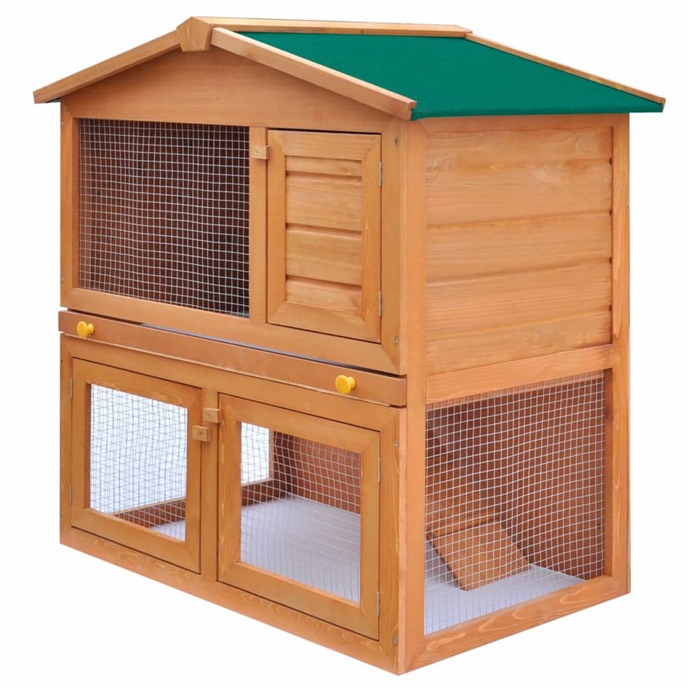 Outdoor Rabbit Hutch - 3-Door Bunny Pet House - Available in Multiple Colours - Solid Pinewood