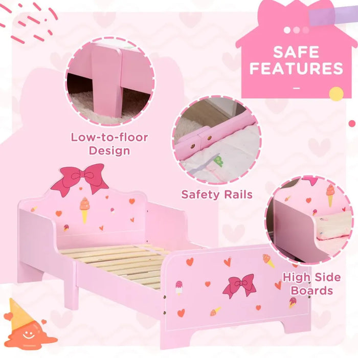 Princess-Themed Kids Toddler Bed w/ Cute Patterns, Safety Rails - Pink