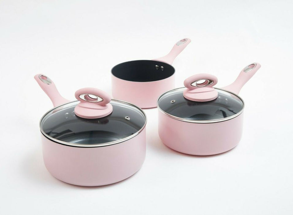 Pink Ceramic Non-Stick Pans - 5 Piece Cookware Set - Cermalon Pink- Suitable for Induction & All Hob Types