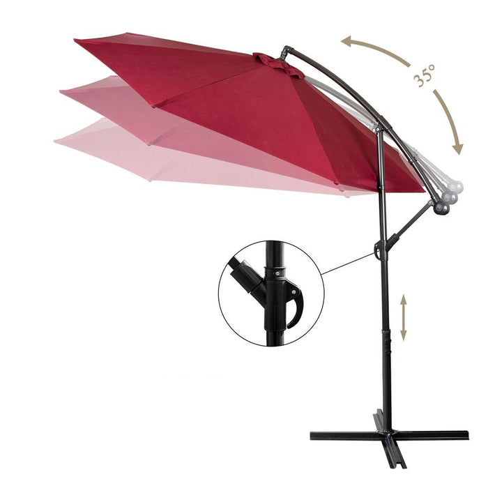 Sturdy Red Garden Parasol and Patio Umbrella with 8 Ribs - Outdoor Sunshade Canopy with Crank and Tilt Mechanism - UV Protection Patio and Balcony