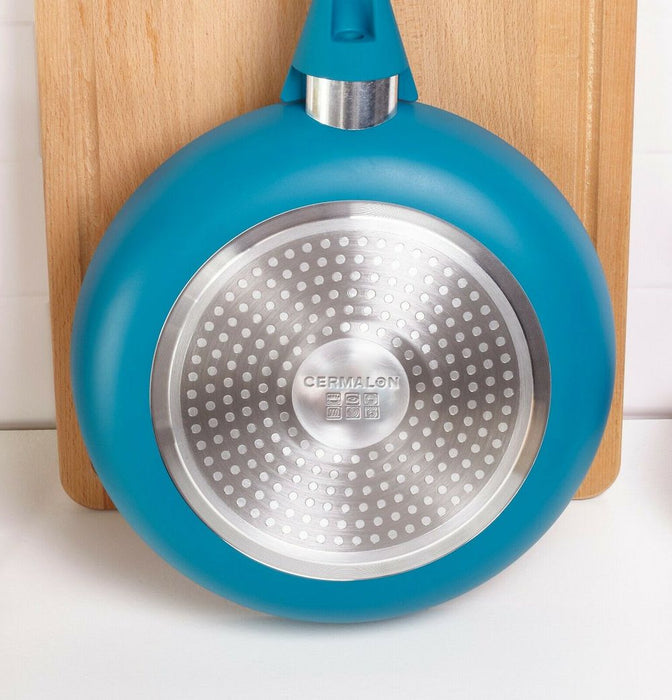 Teal Blue Ceramic Non-Stick Pans - 5 Piece Cookware Set - Cermalon Matt Teal - Suitable for Induction & All Hob Types