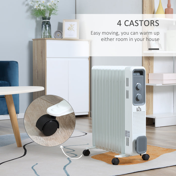 2720W Oil-Filled Radiator Heater - Portable Electric Heater with 3 Heat Settings and Adjustable Thermostat - Energy-Efficient Indoor Heating Solution with Safety Auto Shut-off