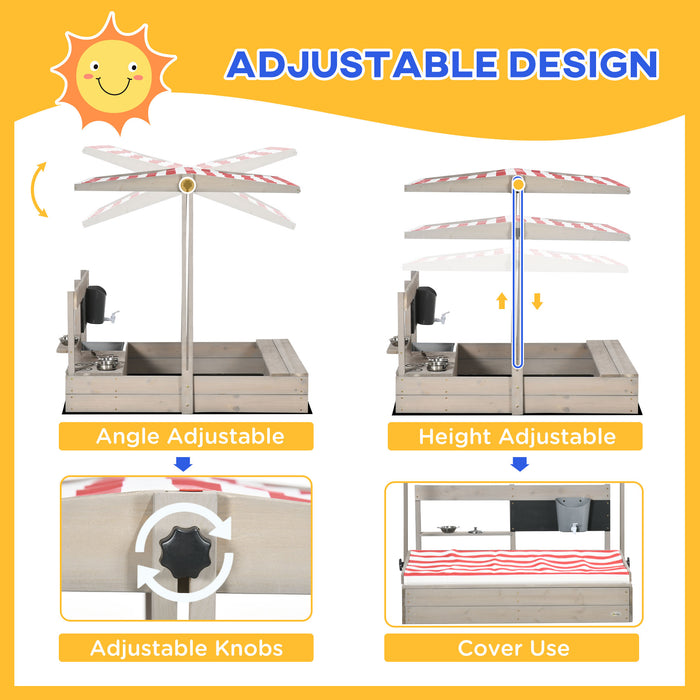 Wooden Sandbox with Canopy for Kids - Includes Seat & Storage, Kitchen Playset Accessories - Ideal for 3-7 Year Olds Outdoor Fun & Creativity