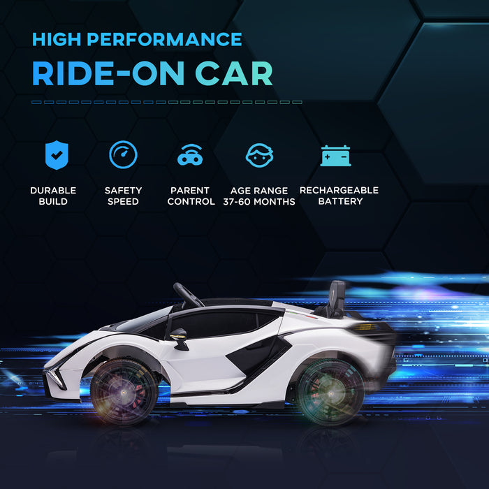 Lamborghini SIAN Kids Ride On Car - 12V Battery-Powered Electric Toy with Remote Control, Lights & MP3 - Ideal for 3-5 Year Olds, Sleek White Design