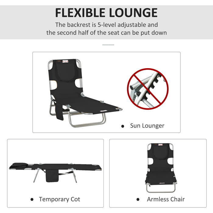 Foldable Beach Sun Lounger with Reading Hole - Adjustable Chaise with Arm Slots, Side Pocket & Pillow - Comfort for Patio & Poolside Relaxation