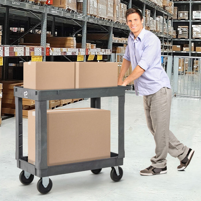 Heavy-Duty PP Service Cart - 2-tier with 250 KG Max Load, Grey - Ideal for Commercial and Industrial Use