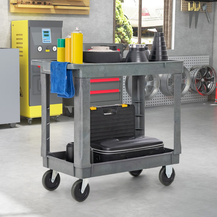 Heavy-Duty PP Service Cart - 2-tier with 250 KG Max Load, Grey - Ideal for Commercial and Industrial Use
