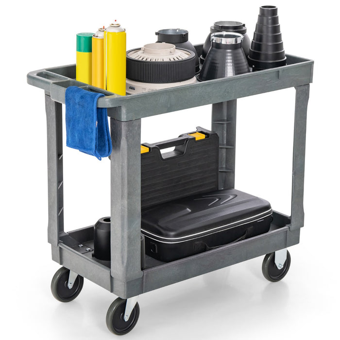 Heavy-Duty PP Service Cart - 2-tier with 250 KG Max Load, Grey - Ideal for Commercial and Industrial Use