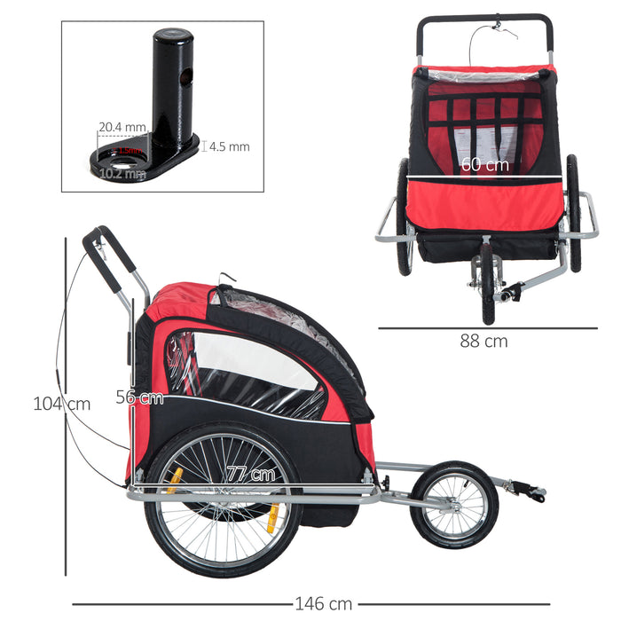 2-Seater Collapsible Bike Trailer for Toddlers - Baby Bicycle Carrier with Pivoting Wheel, Suitable for 18+ Months - Outdoor Cycling Adventures for Kids in Black and Red