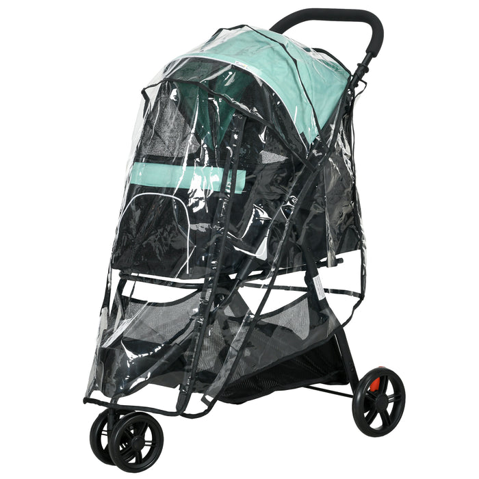 Foldable Canine Stroller with Weather Shield - Perfect for Extra Small & Small Dogs, Green - Outdoor Adventures for Puppy Comfort and Safety