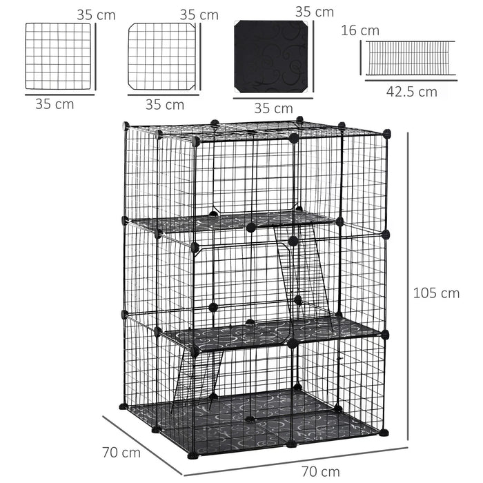 PawHut 39-Panel Metal Wire Small Pet Playpen - DIY Enclosure with 3 Access Doors and 2 Ramps - Ideal for Kitten, Bunny, Chinchilla, and Mink Safety