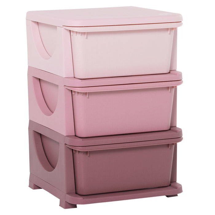3-Tier Kids Storage Chest with Drawers - Vertical Pink Dresser Tower & Toy Organizer - Space-Saving Solution for Nursery & Playroom
