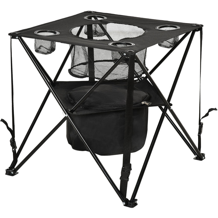 Portable Folding Camping Table - Built-in Cooler, Cup Holders, Picnic and Beach Dining Accessory - Ideal for Outdoor Travel, Hiking, Fishing & Cooking Enthusiasts