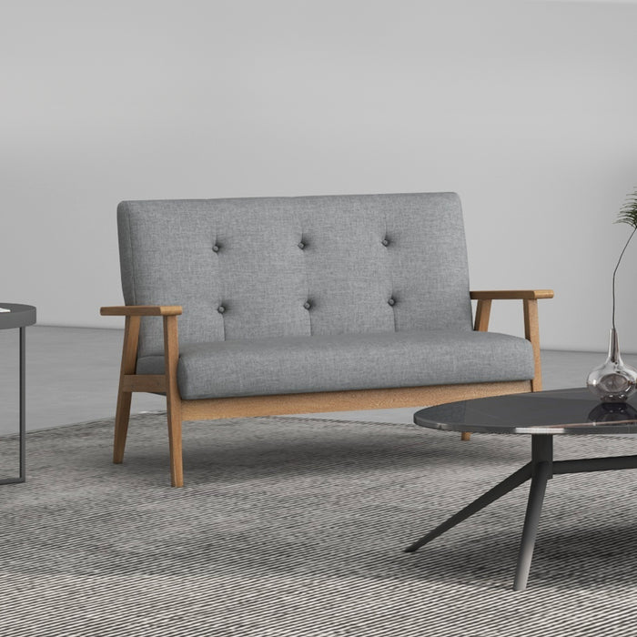 2-Seater Contemporary Sofa - Linen Fabric Upholstery, Tufted Design, Rubberwood Legs in Dark Grey - Perfect for Small Spaces & Modern Decor