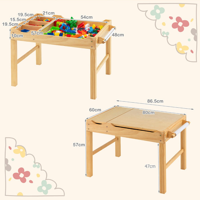 Children Activity Table by Natural - Wooden, Reversible Tabletop Design - Ideal for Playtime and Learning Activities