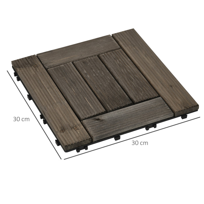 27-Piece Wooden Interlocking Deck Tiles - 30 x 30 cm Weather-Resistant Outdoor Patio & Balcony Flooring, 2.5㎡ Coverage, Charcoal Grey - Ideal for Terrace & Hot Tub Surroundings
