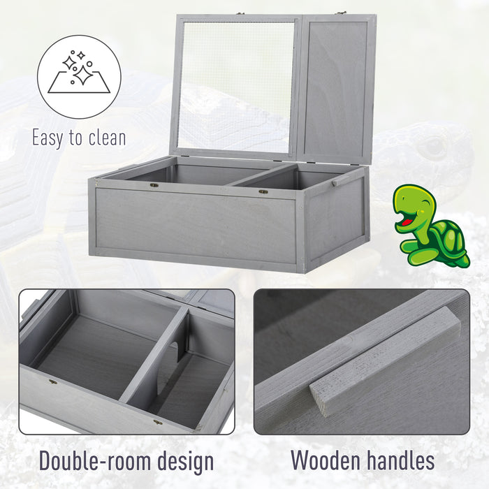 Wooden Tortoise House - 94 cm Small Reptile Habitat Cage with Dual Rooms, Grey - Ideal for Turtles and Small Reptiles