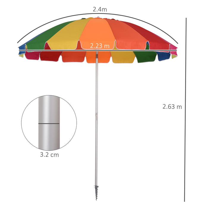 Arc 2.4m Beach Umbrella with Sand Anchor - Adjustable Tilt, Multicolor, Includes Carry Bag - Perfect Sun Protection for Outdoor Patio Use