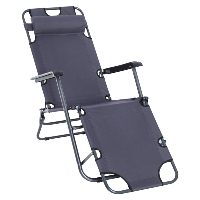 2-in-1 Sun Lounger with Adjustable Reclining Back - Folding Chair for Garden and Outdoor Camping, Grey, with Pillow - Comfortable Seating for Relaxation and Sunbathing