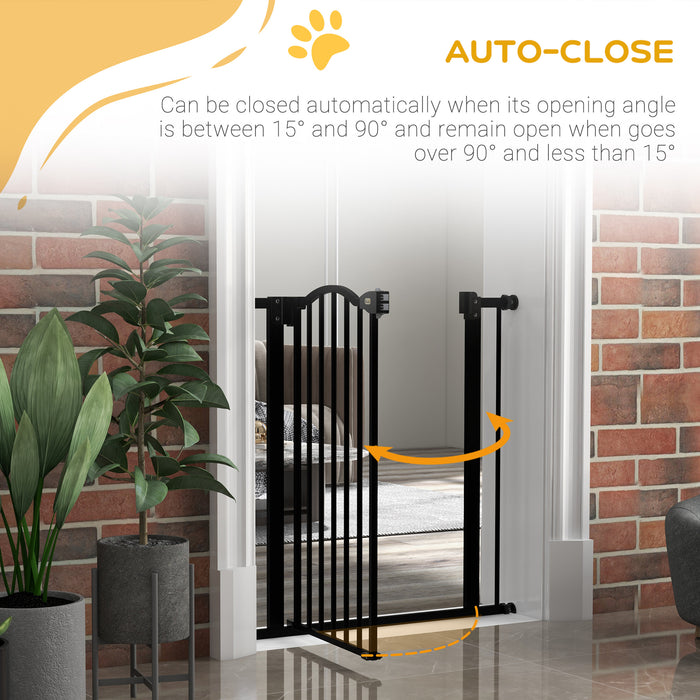 Adjustable Metal Pet Gate 74-80cm - Auto-Close Safety Barrier with Door in Black - Ideal for Dogs & Home Protection