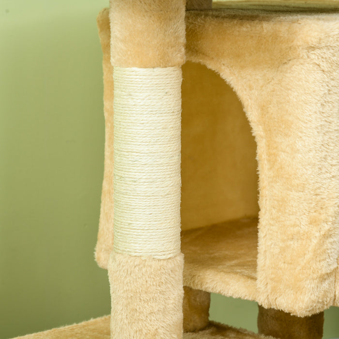 Deluxe Sisal Cat Tree - Dual Condo Play and Rest Station in Cream White - Ideal for Climbing, Scratching, and Napping