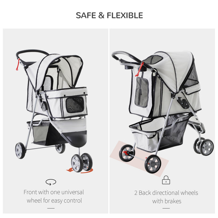 Folding Pet Stroller for Mini Dogs and Cats - Lightweight Pushchair with Canopy, Cup Holder, and Undercarriage Basket - Safe and Comfortable Travel for Small Animals with Reflective Safety Features