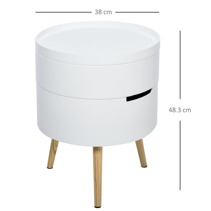 Rotating 3-Part Side Table - Coffee End Desk with Storage Organizer and Detachable Tray, White - Ideal for Living Room and Bedroom Convenience