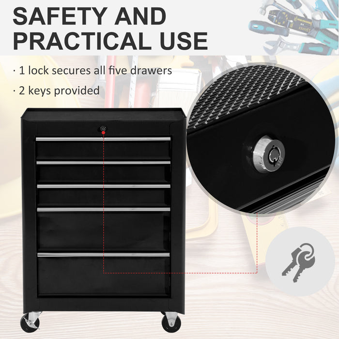 HOMCOM Heavy-Duty Tool Chest - 5-Drawer Steel Storage Cabinet, Black - Ideal for Workshop Organization and Tool Safety