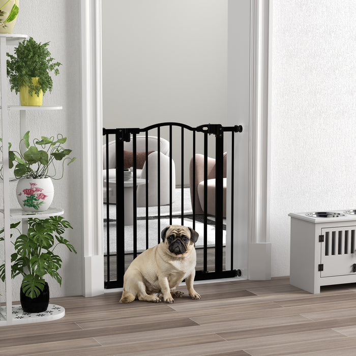 Adjustable Metal Pet Gate 74-80cm - Auto-Close Safety Barrier with Door in Black - Ideal for Dogs & Home Protection