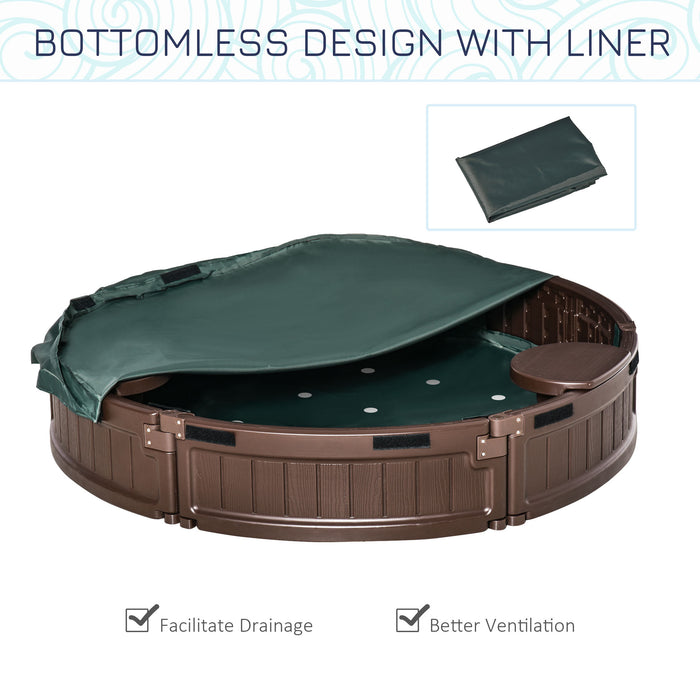 Round Sandbox for Kids with Waterproof Canopy - Includes Bottom Fabric Liner, Ideal for Ages 3-12 - Perfect Playset for Backyard Fun in Brown
