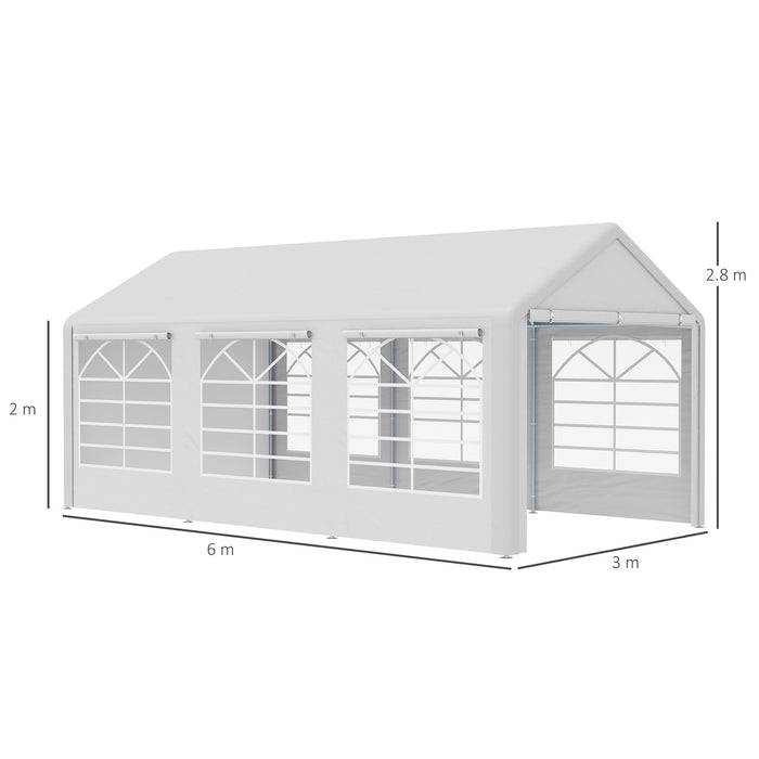 Garden Gazebo Marquee Party Tent - Waterproof Outdoor Shelter with Heavy Duty Steel Frame, 6m x 3m - Ideal for Weddings, Gatherings, Car Protection