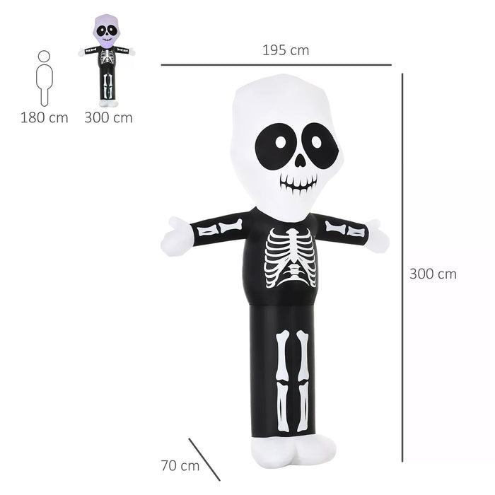 3m Tall Halloween Inflatable Skeleton Ghost - LED Lighted Yard Decor for Nighttime Display - Quick Next Day Delivery for Immediate Festive Setup