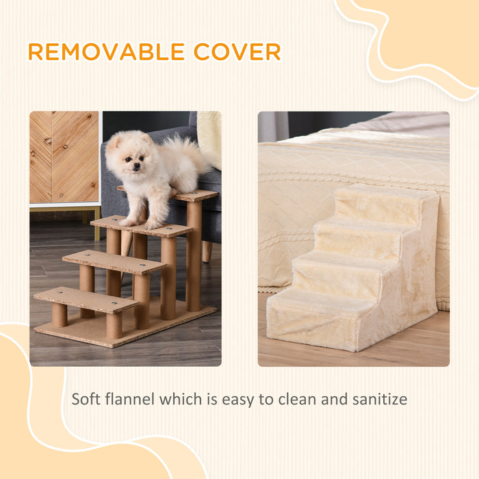 4-Step Pet Stairs - Washable Plush Cover, Durable Access to High Beds and Sofas - Ideal for Small Dogs and Cats