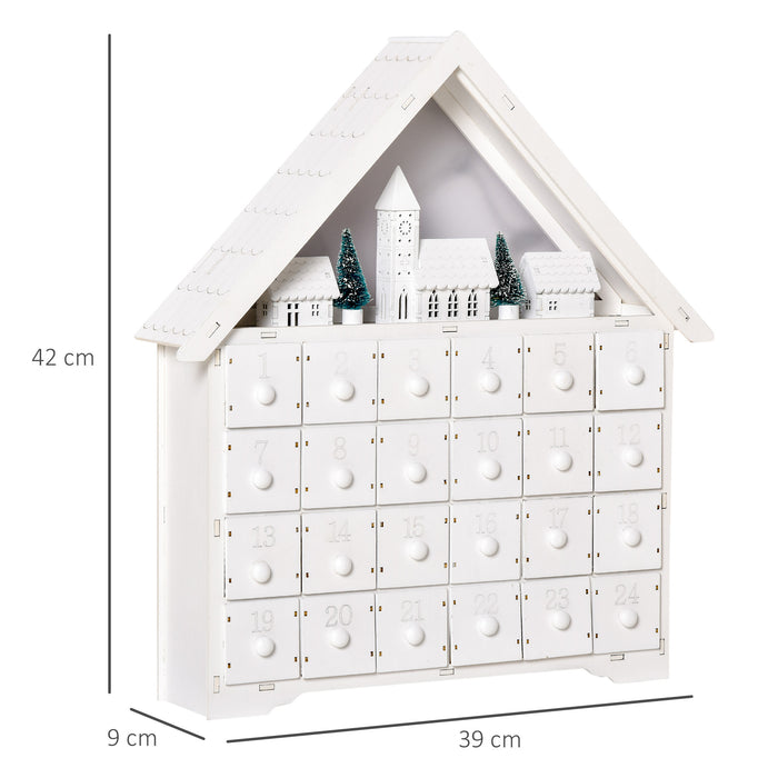 Light Up Christmas Advent Calendar - Wooden Village House with Countdown Drawers - Festive Holiday Decor for Kids and Adults