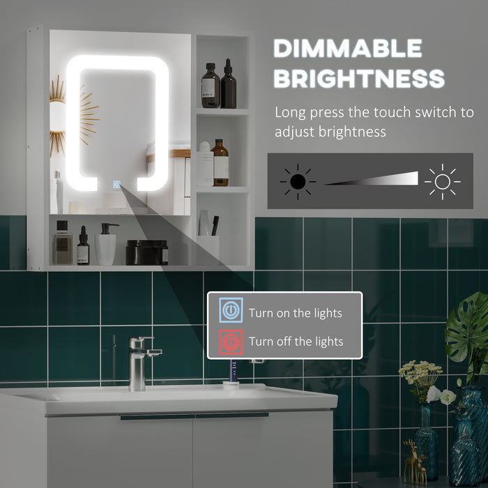 Wall-Mounted LED Illuminated Bathroom Cabinet - Dimmable Touch Switch, 4 Open Shelves Storage Organizer - Space-Saving Solution for Modern Home Decor