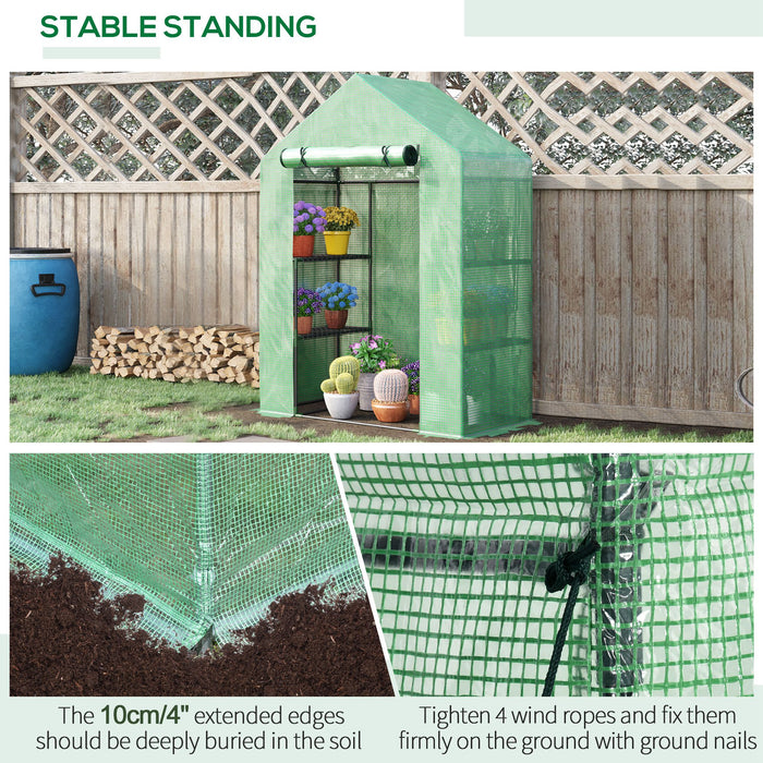 Portable Walk-In Greenhouse - 2-Tier Shelves, Roll-Up Zippered Entrance, PE Weather-Resistant Cover, 141x72x191 cm - Ideal for Garden Enthusiasts and Plant Cultivation
