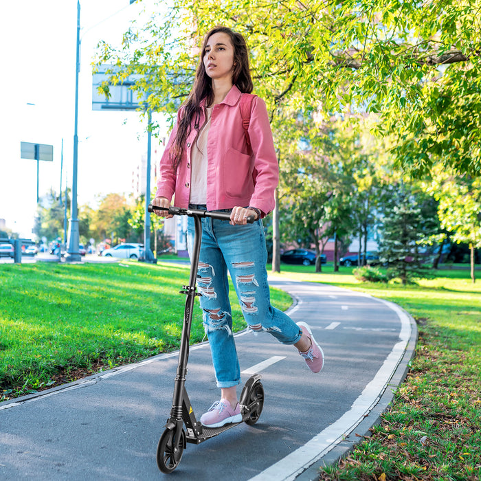 Folding Kick Scooter with One-Click Operation - Adjustable Handlebar, Kickstand, Dual Brakes, Shock Absorption, for Ages 14+ - Quick Fold Design for Teens and Adults