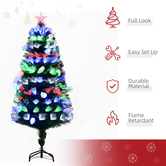 Pre-Lit 5FT Artificial Christmas Tree with Fiber Optic Ornaments - Star-Topped LED Lights for Festive Glow - Ideal Holiday Décor for Home or Office