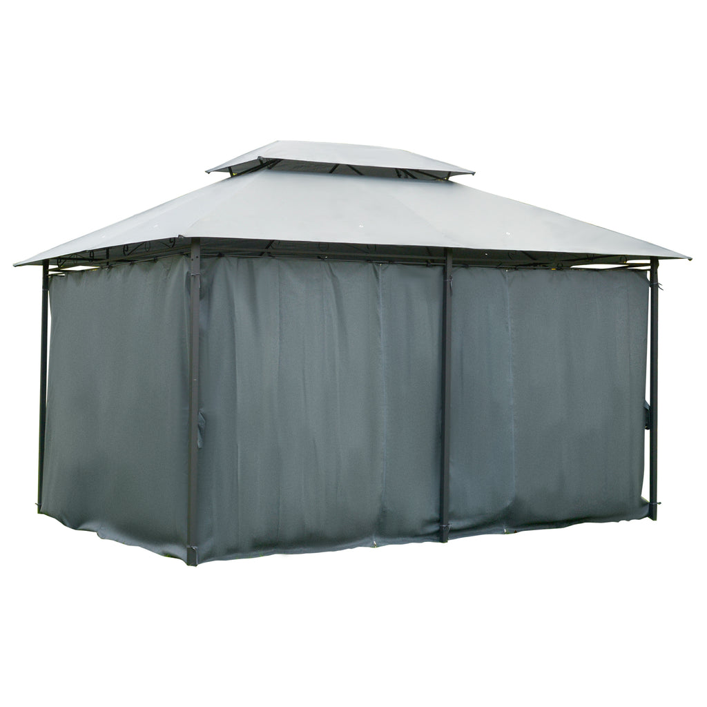 2-Tier Steel Frame Gazebo, 10 x 13ft, with Curtains - Sturdy Outdoor Shelter for Backyard, Black/Grey - Ideal for Garden Parties & Relaxation